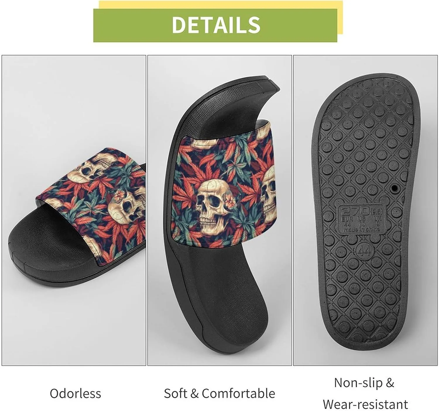 Skull Marijuana Leaf Slippers Shower Slipper In-Door Slipper Quick Drying Non-Slip Bathroom Pool Woman Man PVC