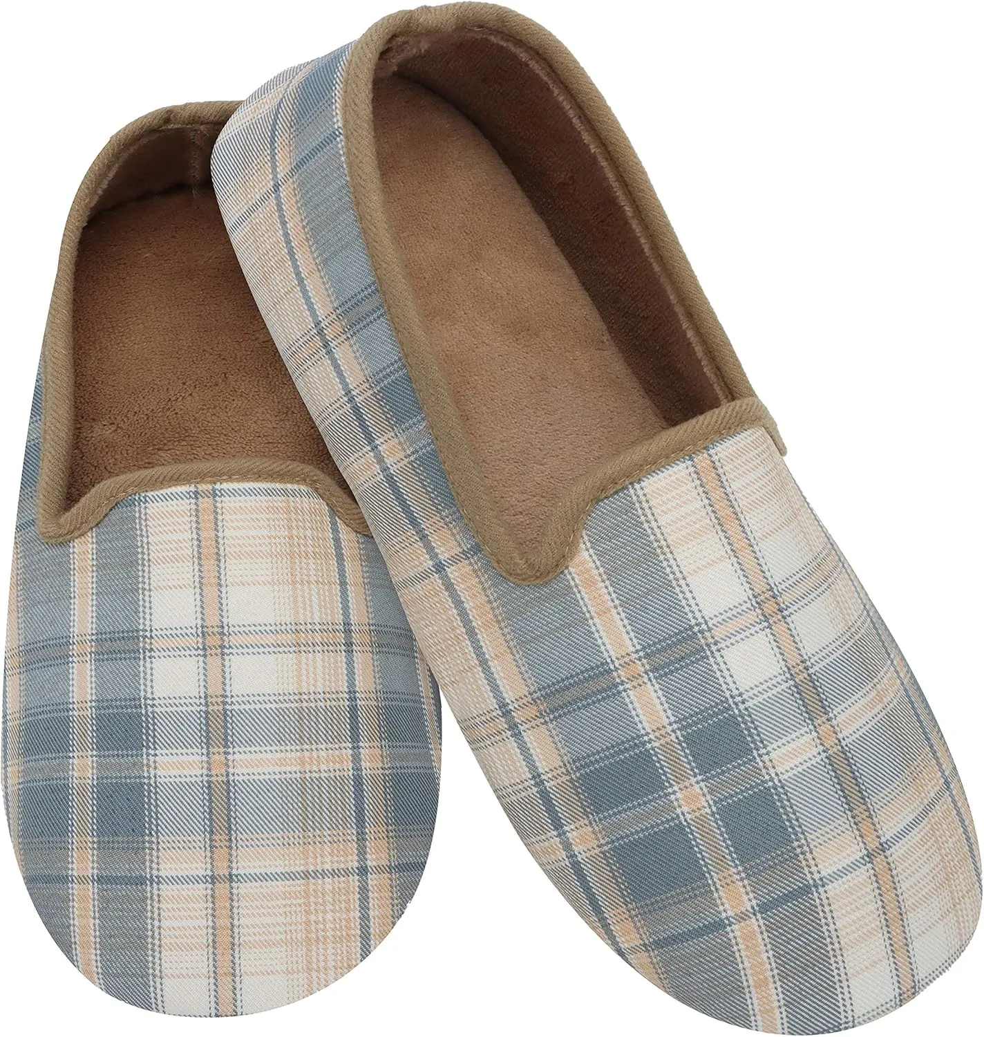 Snoozies mens lightweight plaids, Non-Skid Soft Sole Slippers for Men, House Slippers
