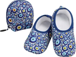 Snoozies Skinnies Packable and Foldable Travel Slippers for Women with Zipper Pouch, Soft Sherpa-Lined Slipper Socks Non-Skid