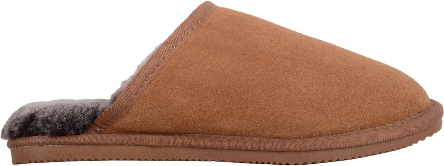 SNUGRUGS Mens Genuine Sheepskin Open Back Winter Mule Slipper with EVA Sole