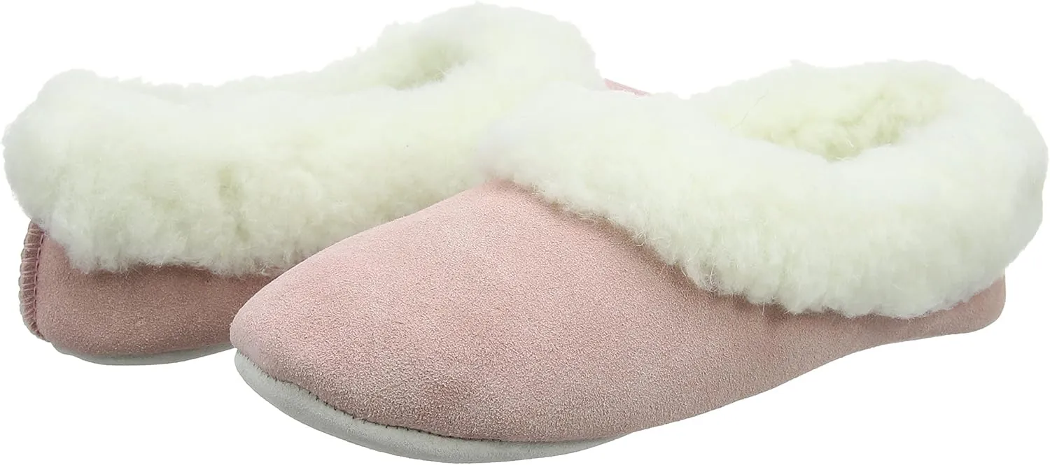 SNUGRUGS Womens Luxury Lambswool Suede Low-Top Slipper with Wool Cuff and Suede Sole