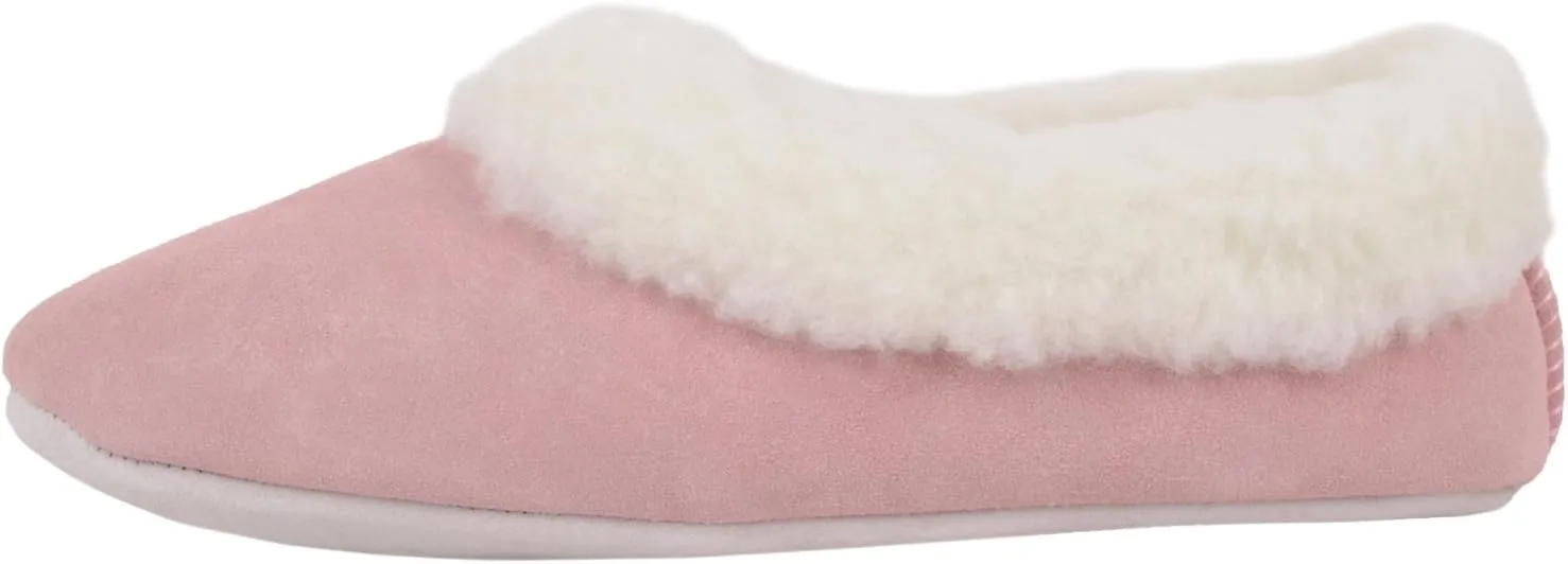 SNUGRUGS Womens Luxury Lambswool Suede Low-Top Slipper with Wool Cuff and Suede Sole