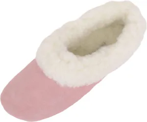 SNUGRUGS Womens Luxury Lambswool Suede Low-Top Slipper with Wool Cuff and Suede Sole