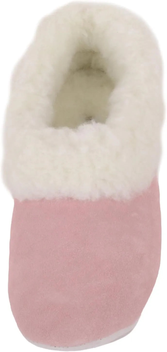 SNUGRUGS Womens Luxury Lambswool Suede Low-Top Slipper with Wool Cuff and Suede Sole