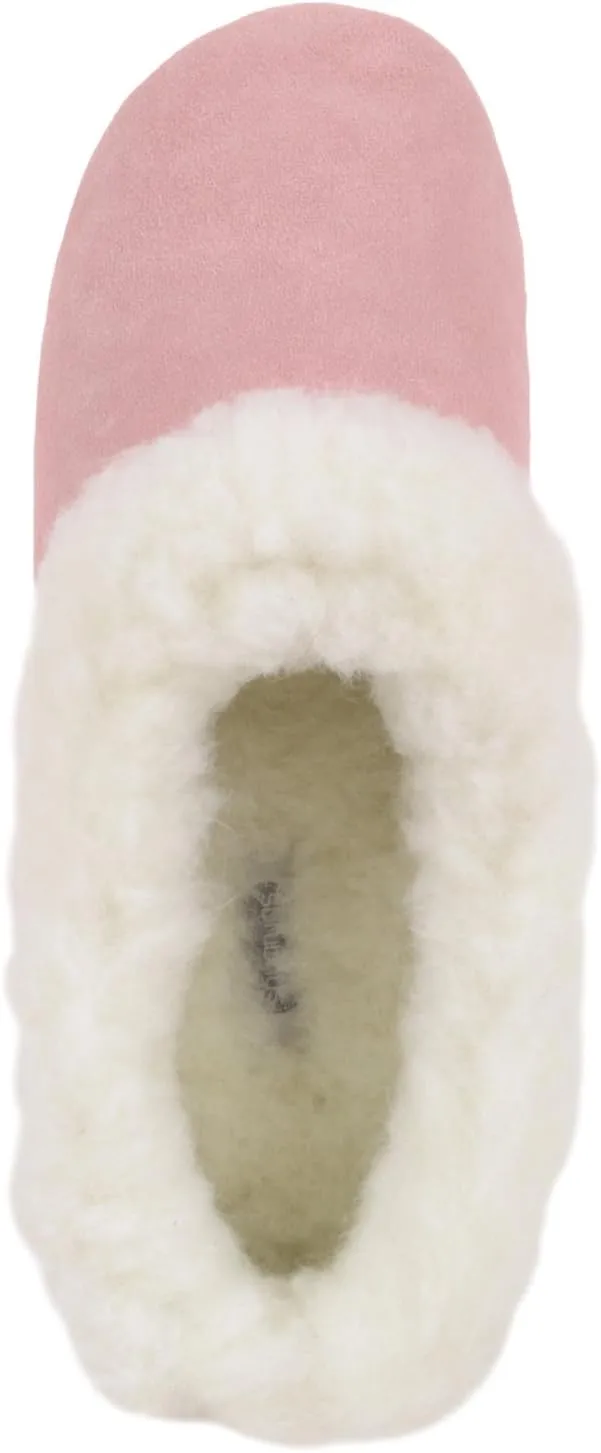 SNUGRUGS Womens Luxury Lambswool Suede Low-Top Slipper with Wool Cuff and Suede Sole