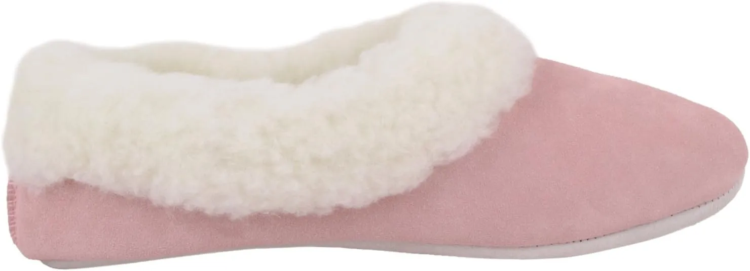 SNUGRUGS Womens Luxury Lambswool Suede Low-Top Slipper with Wool Cuff and Suede Sole