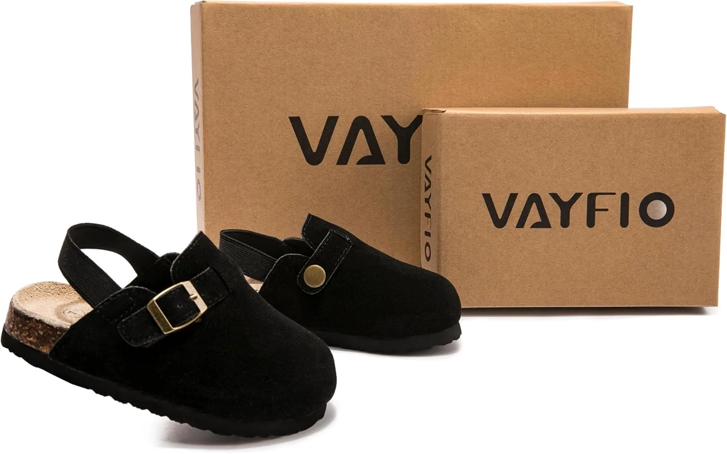 Soft Suede Kids Clogs for Toddlers - Adjustable Buckle Slip-On Mules for Boys & Girls, Featuring Cork Footbeds & Leather Details, Stylish & Comfortable Potato Shoes