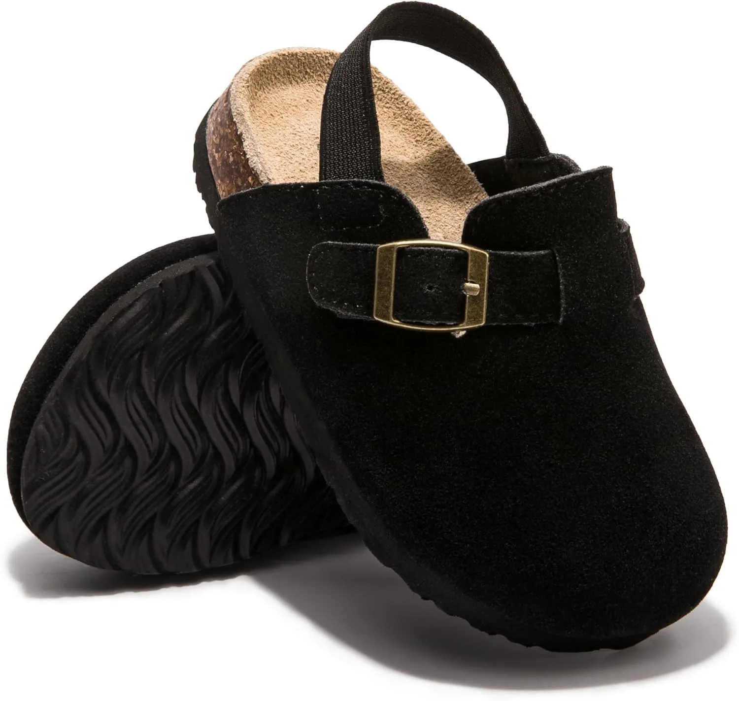 Soft Suede Kids Clogs for Toddlers - Adjustable Buckle Slip-On Mules for Boys & Girls, Featuring Cork Footbeds & Leather Details, Stylish & Comfortable Potato Shoes