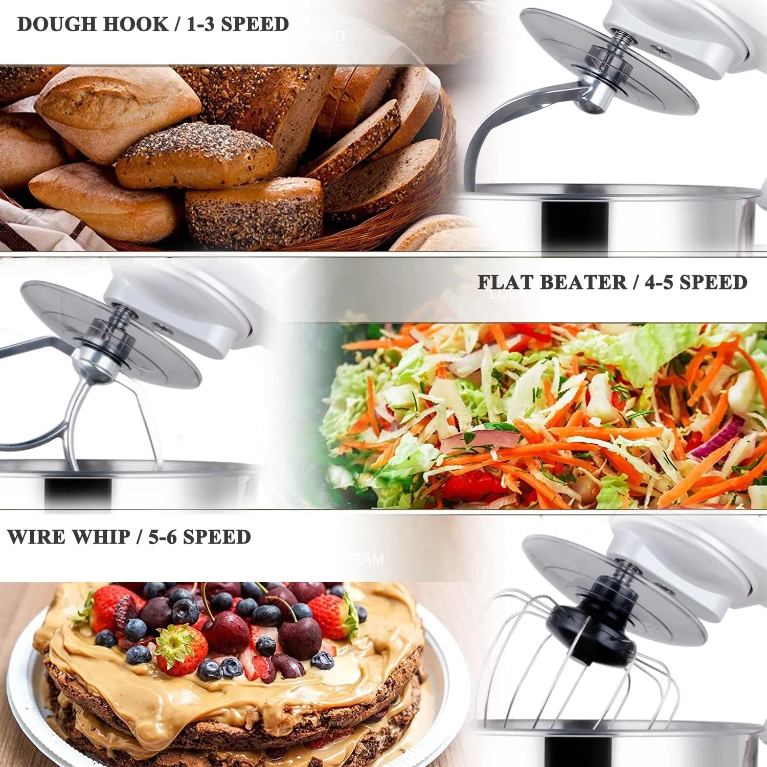 Stand Mixer 5-QT, 6 P Speed Tilt-Head Food Mixer 300W Dough Mixer with Stainless Steel Bowl,Dough Hook,Flat Beater&Whisk Electric Kitchen Mixer for Household Baking, Anti-Slip(Pearl White)