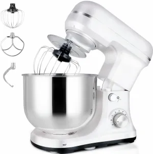 Stand Mixer 5-QT, 6 P Speed Tilt-Head Food Mixer 300W Dough Mixer with Stainless Steel Bowl,Dough Hook,Flat Beater&Whisk Electric Kitchen Mixer for Household Baking, Anti-Slip(Pearl White)