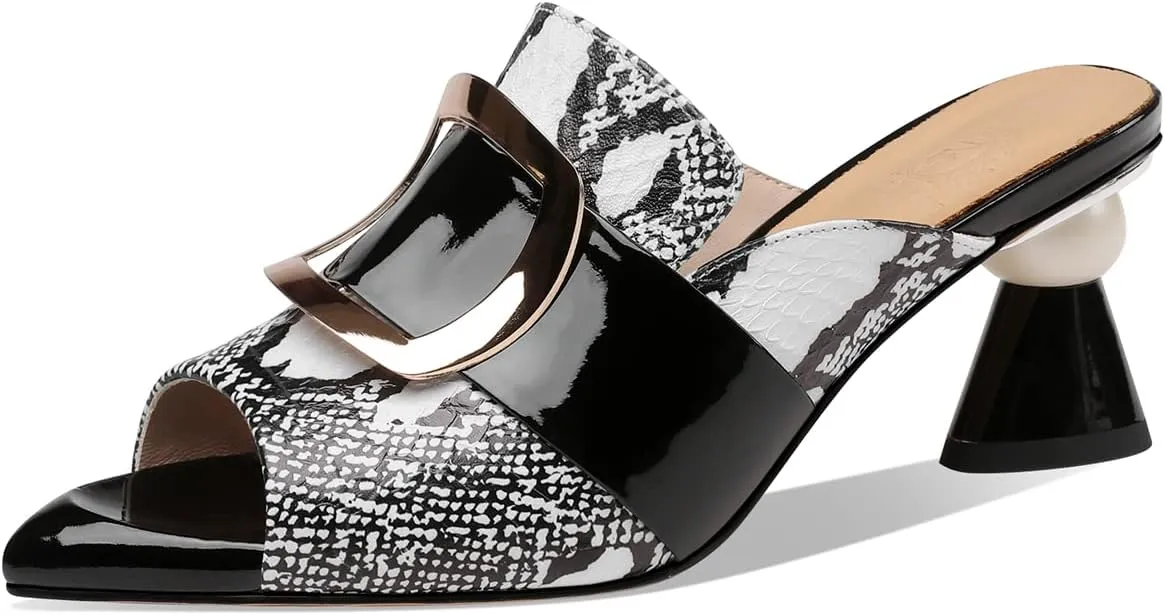 TinaCus Women's Handmade Leather Comfortable Unique Design Heel Peep Toe Slip On Mule Pumps