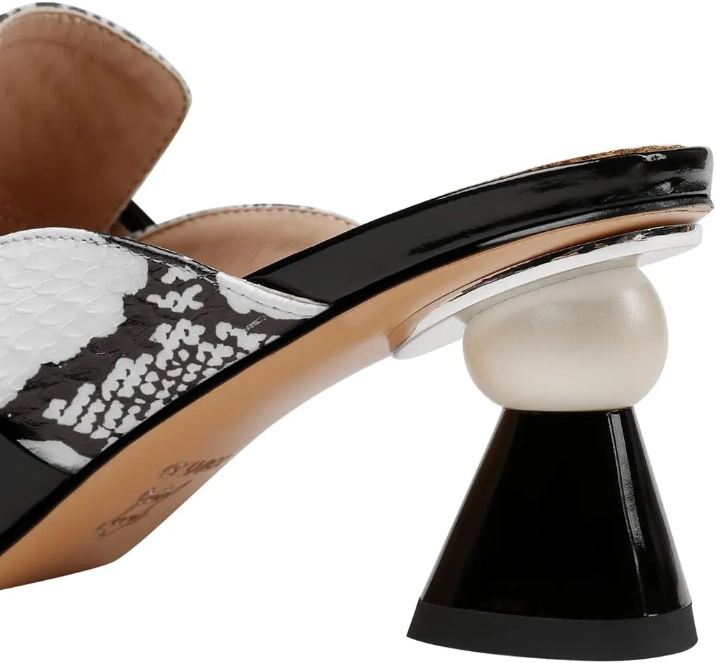 TinaCus Women's Handmade Leather Comfortable Unique Design Heel Peep Toe Slip On Mule Pumps