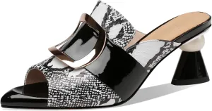 TinaCus Women's Handmade Leather Comfortable Unique Design Heel Peep Toe Slip On Mule Pumps