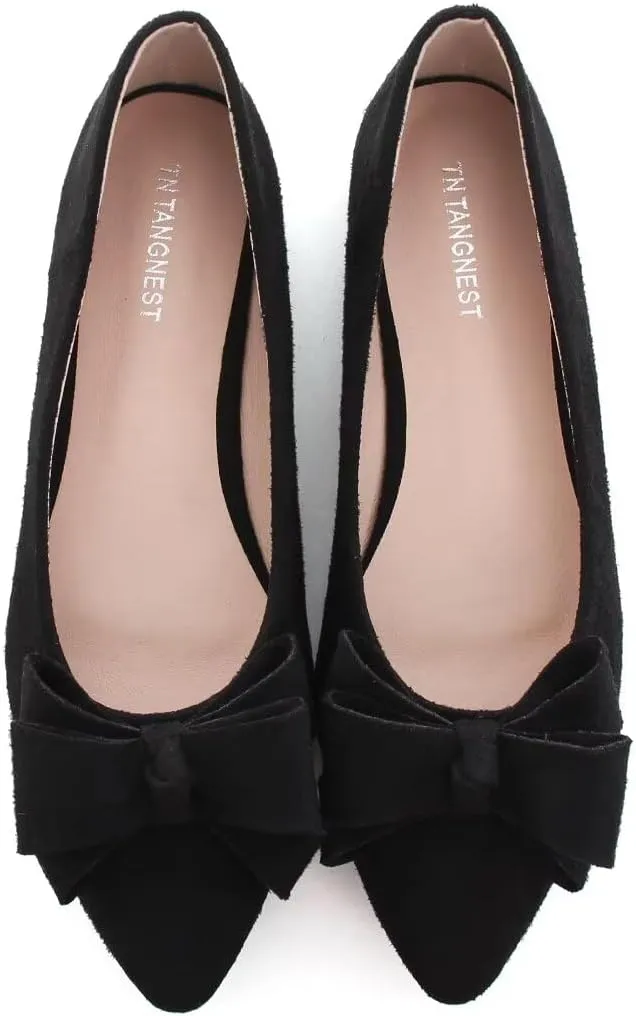 TN TANGNEST Women's Summer Dress Flats - Comfortable Pointed Toe Bowknot Ballet Shoes for Woman - Soft Suede Driving Flats