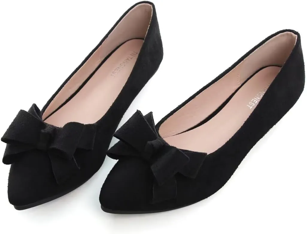 TN TANGNEST Women's Summer Dress Flats - Comfortable Pointed Toe Bowknot Ballet Shoes for Woman - Soft Suede Driving Flats