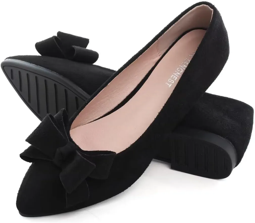 TN TANGNEST Women's Summer Dress Flats - Comfortable Pointed Toe Bowknot Ballet Shoes for Woman - Soft Suede Driving Flats