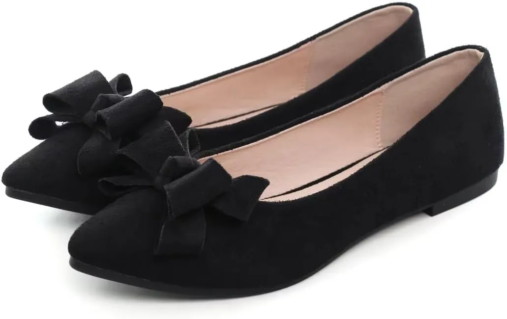TN TANGNEST Women's Summer Dress Flats - Comfortable Pointed Toe Bowknot Ballet Shoes for Woman - Soft Suede Driving Flats