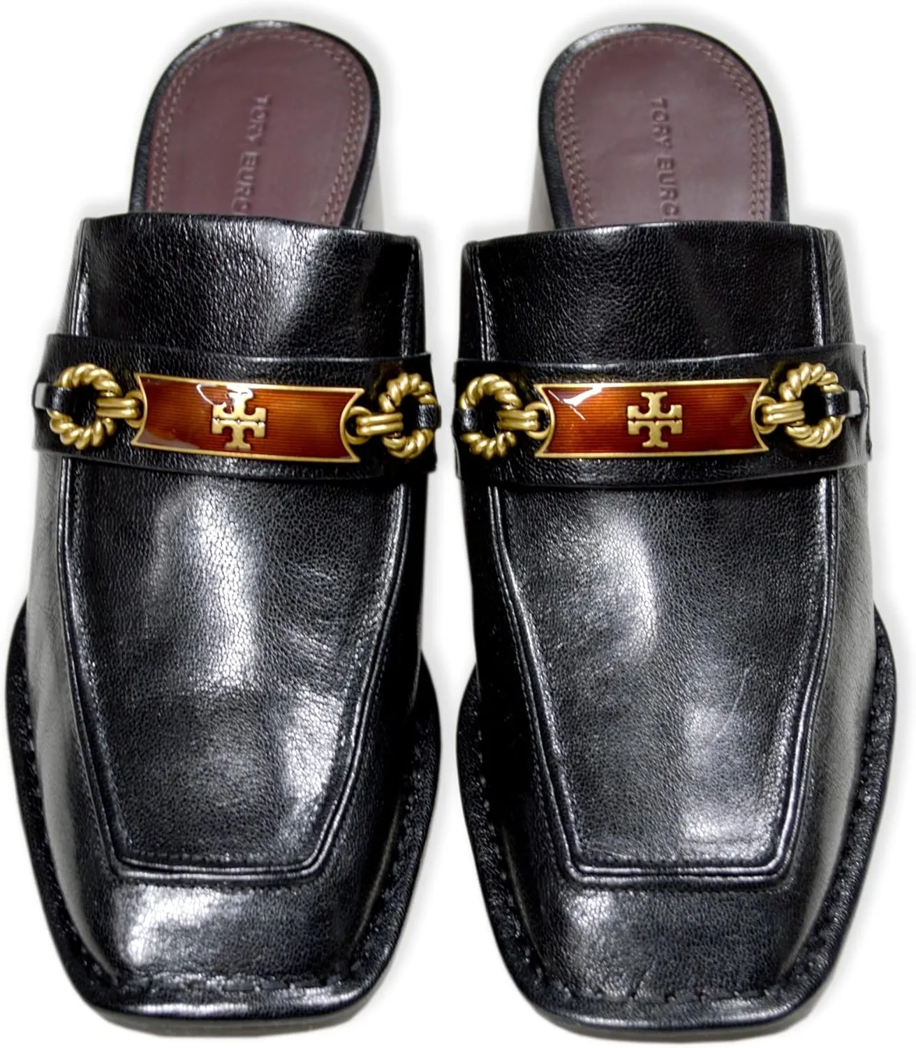 Tory Burch Womens 134950 Leather Block Heel Plaque Mule 65 mm Shoes,