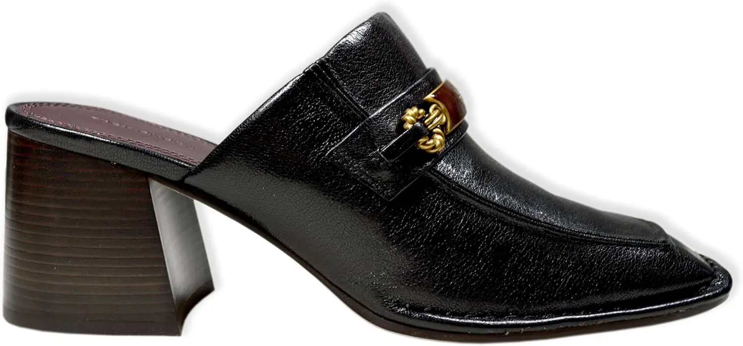 Tory Burch Womens 134950 Leather Block Heel Plaque Mule 65 mm Shoes,
