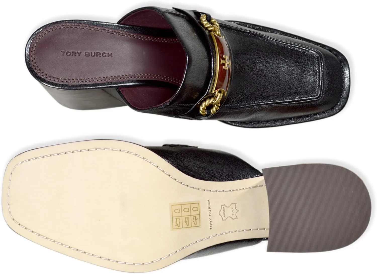 Tory Burch Womens 134950 Leather Block Heel Plaque Mule 65 mm Shoes,