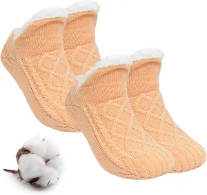 Truecups Fleece Socks, Fleecesox - Fleece-Lined Non-slip Thermal Slippers Socks, V-Mouth Fuzzy Socks with Grippers for Women Men