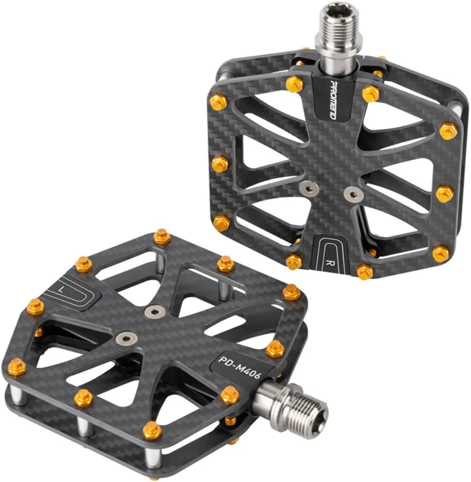 Ultralight Full Carbon Fiber Bike Pedals with Titanium Shaft | 9/16" Wide Flat Design | 3-Bearing System | Non-Slip Surface