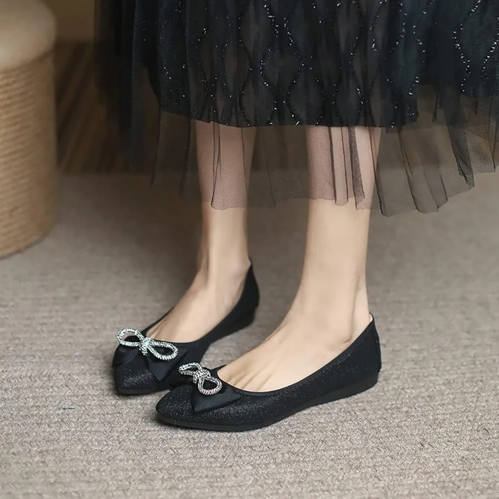 Unifizz Women's Ballet Flat Shoes - Cute Beads Bowtie Wedding Flats Slip on Flats for Women Comfortable