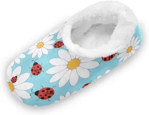 Unisex Slipper Daisy and Ladybugs Coral Fleece House Slipper Anti-Skid Indoor Socks House Shoes for Men and Women
