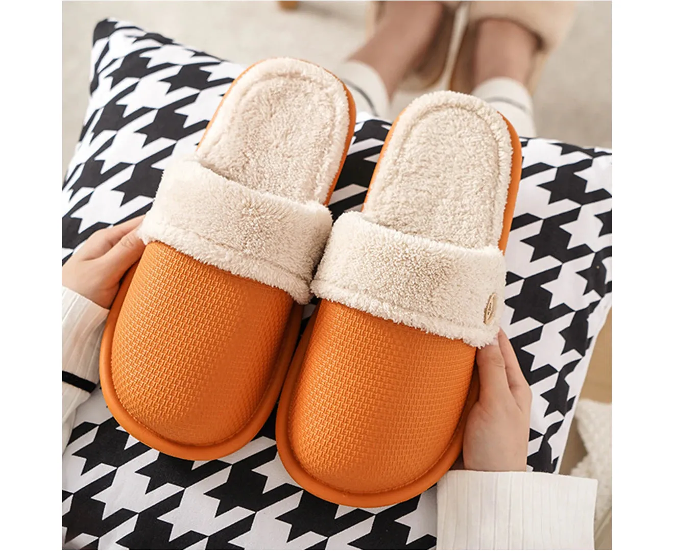 Unisex Solid Color Waterproof Removable Liner Slipper Home Indoor Outdoor Shoe-Orange
