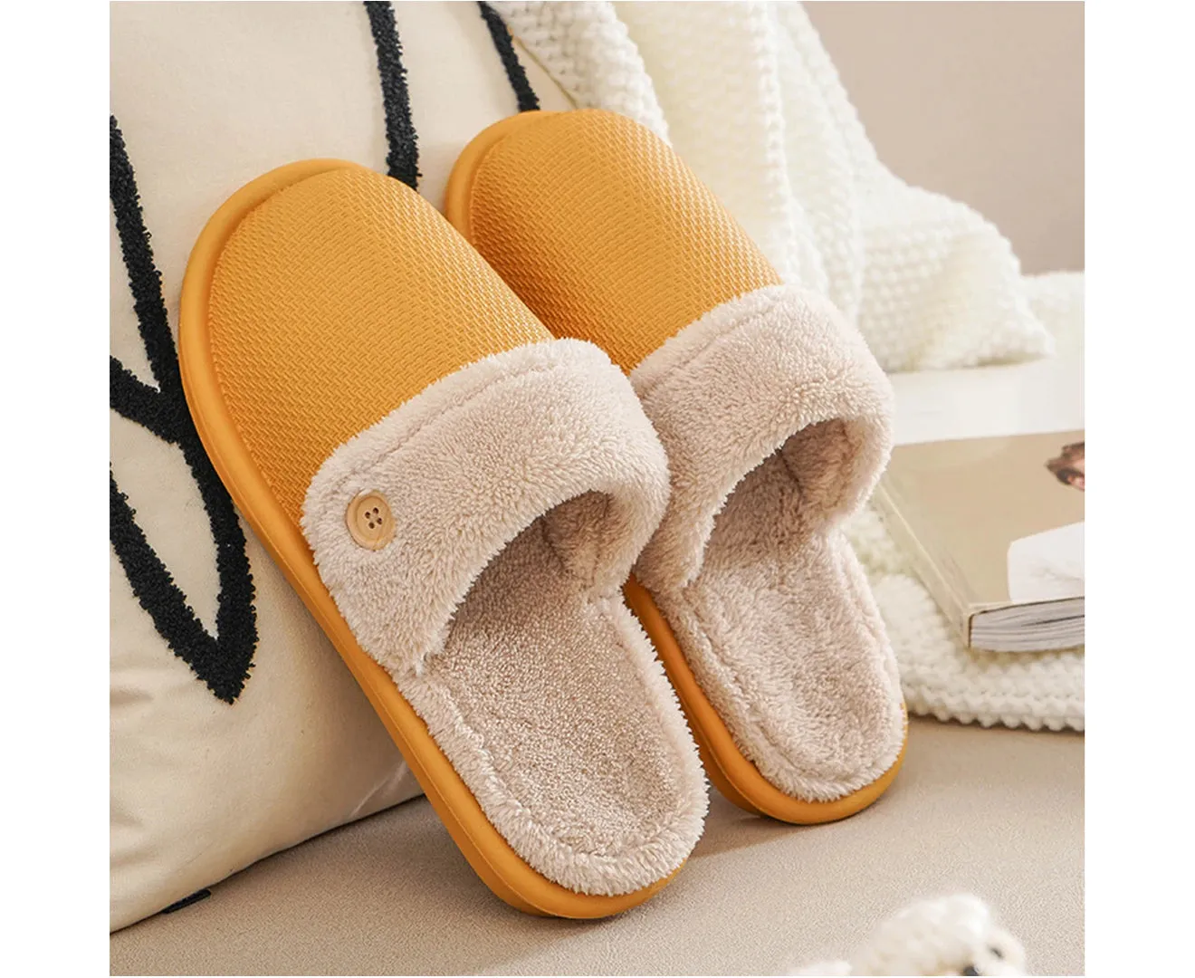 Unisex Solid Color Waterproof Removable Liner Slipper Home Indoor Outdoor Shoe-Orange