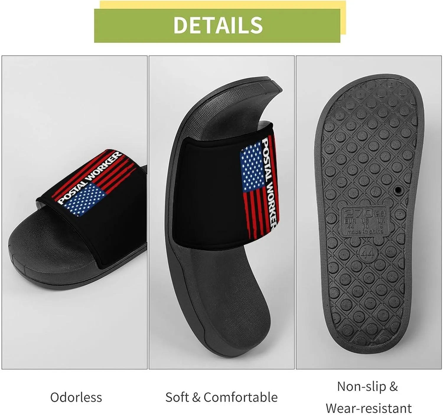 U.S. Postal Worker Flag Funny Slide Sandals Non-Slip PVC Shower Slipper House Shoes Open Toe Slippers for Adult