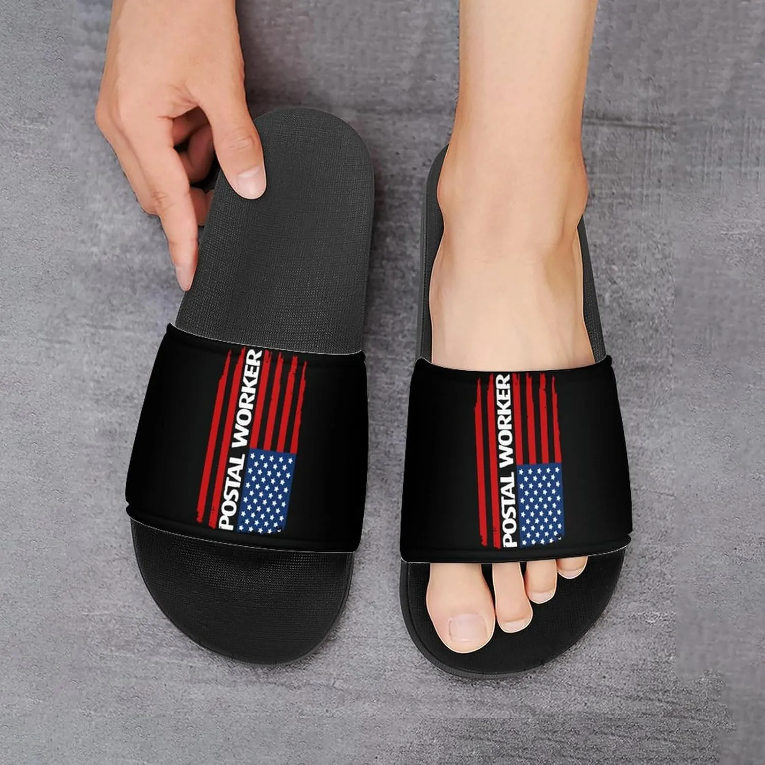 U.S. Postal Worker Flag Funny Slide Sandals Non-Slip PVC Shower Slipper House Shoes Open Toe Slippers for Adult