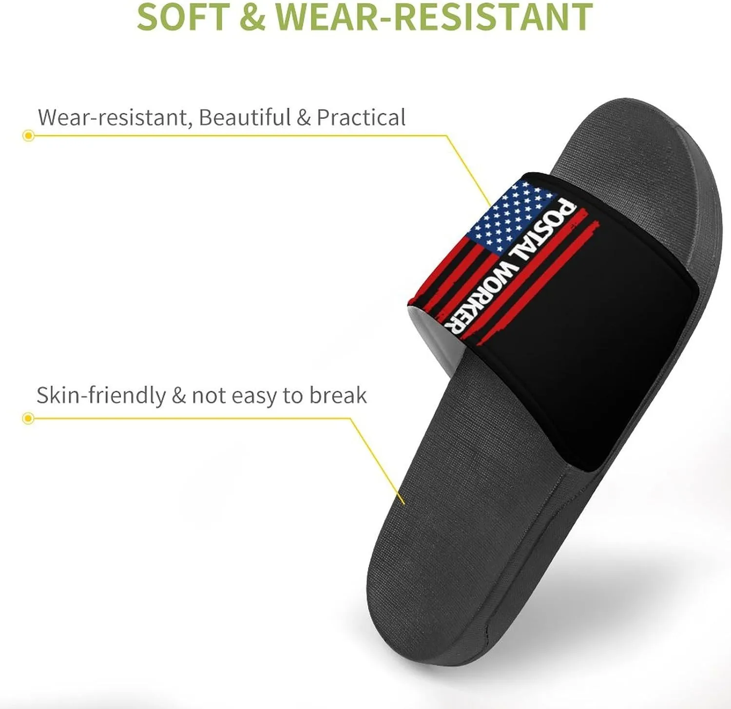 U.S. Postal Worker Flag Funny Slide Sandals Non-Slip PVC Shower Slipper House Shoes Open Toe Slippers for Adult