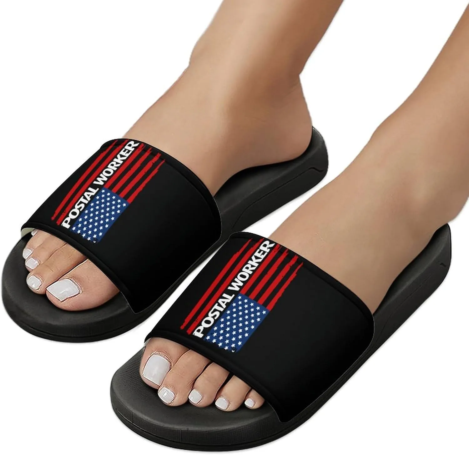 U.S. Postal Worker Flag Funny Slide Sandals Non-Slip PVC Shower Slipper House Shoes Open Toe Slippers for Adult
