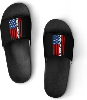 U.S. Postal Worker Flag Funny Slide Sandals Non-Slip PVC Shower Slipper House Shoes Open Toe Slippers for Adult