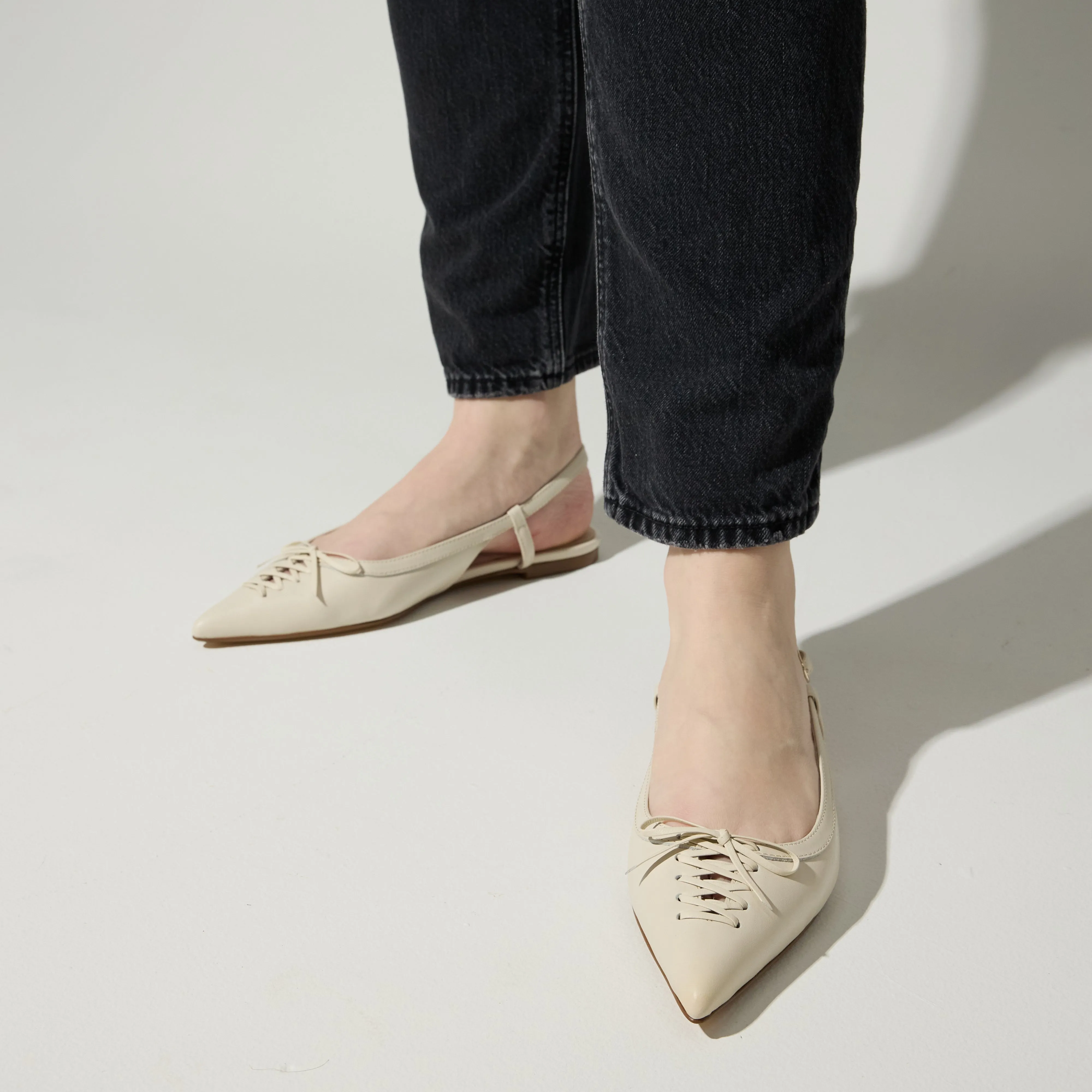Vanessa Slingback Flat in Bone Leather