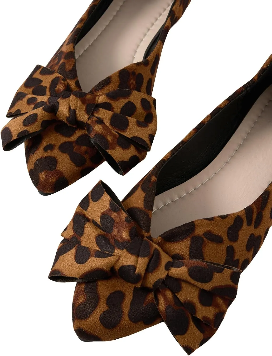 Verdusa Women's Leopard Print Ballet Flats Shoes Bow Decor Leather Comforatble Flat Shoes