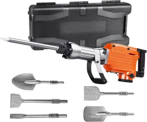 VEVOR Demolition Jack Hammer, MAX 2200W Electric Jackhammer Heavy Duty, 1350 BPM Concrete Breaker, 6pcs Chisels Bit Chipping with Case