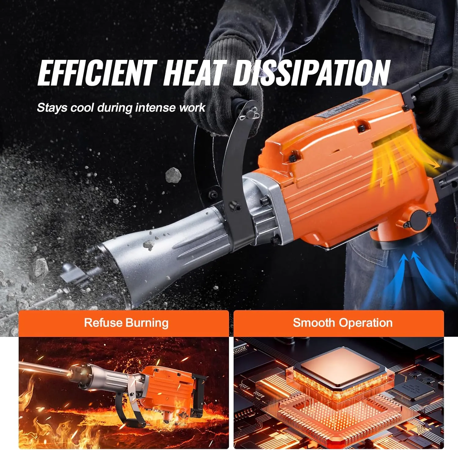 VEVOR Demolition Jack Hammer, MAX 2200W Electric Jackhammer Heavy Duty, 1350 BPM Concrete Breaker, 6pcs Chisels Bit Chipping with Case