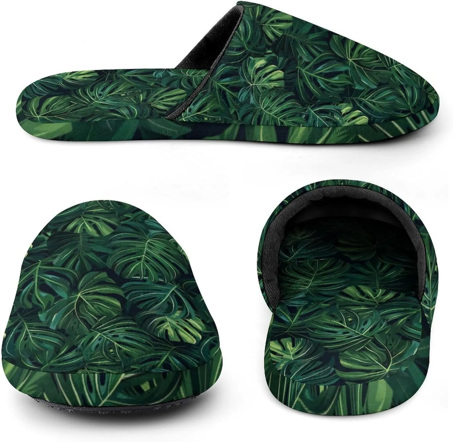 Vibrant Monstera Leaves Men's Slipper Non Slip Comfortable Winter Warm Home Shoes Indoor Slippers