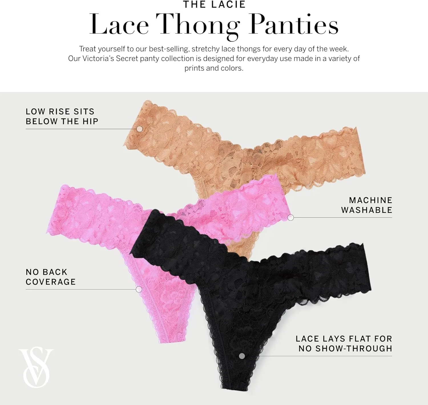 Victoria's Secret Women's Lace Thong Underwear, Panties for Women, Multi Pack (XS-XXL)