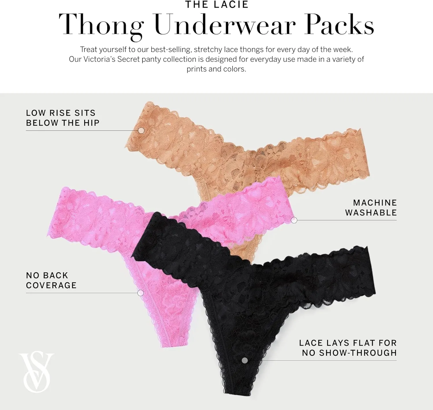 Victoria's Secret Women's Lace Thong Underwear, Panties for Women, Multi Pack (XS-XXL)