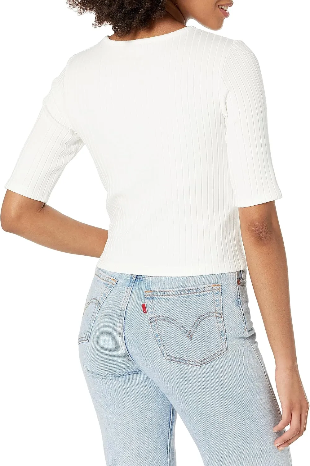 Vince Women's Rib Elbow Sleeve Cropped Top