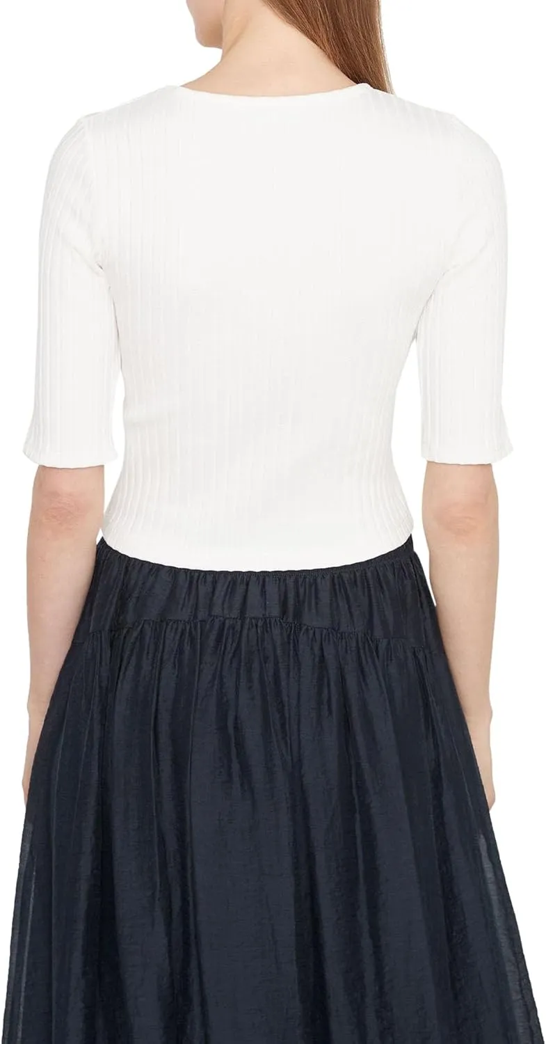 Vince Women's Rib Elbow Sleeve Cropped Top
