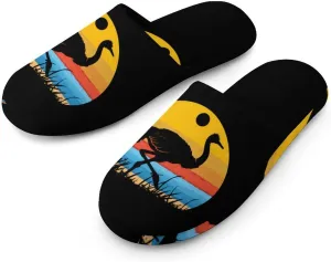 Vintage Funny Ostrich Men's Cotton Slippers Warm House Shoes Non-Slip Bedroom Slippers for Indoor Outdoor