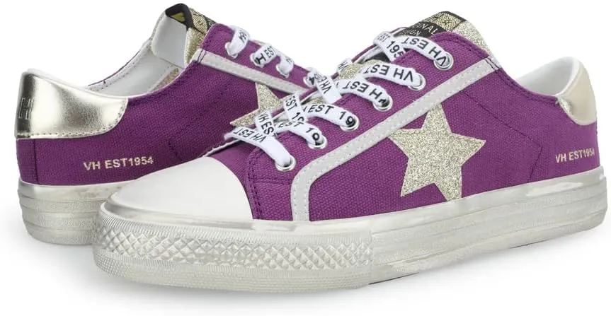 Vintage Havana Womens Alive Glitter Metallic Lace Up Sneakers Shoes Casual - Purple