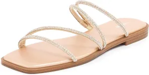 vodvob Women's Rhinestone Flat Sandals Slip on Memory Foam Sandals Open Toe Slide Sandals