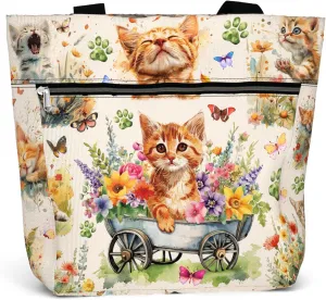 Waterproof Tote Bag with Pockets and Zipper for Work. Shoulder Bag for Women. Gift for Cat Lover Cat Owner.