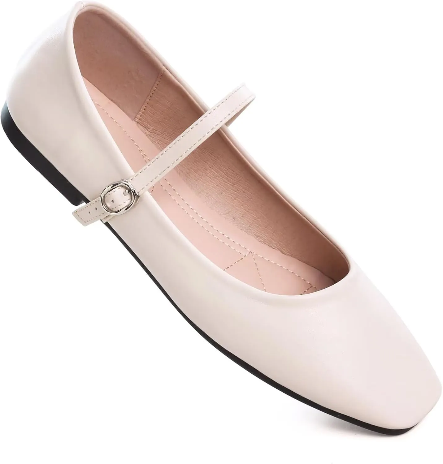 WENJIAZHIZHI Womens Square Toe Ballet Flats Comfortable Mary Jane Shoes Dressy Casual Slip-On Ballerina Walking Flat Shoes