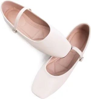 WENJIAZHIZHI Womens Square Toe Ballet Flats Comfortable Mary Jane Shoes Dressy Casual Slip-On Ballerina Walking Flat Shoes